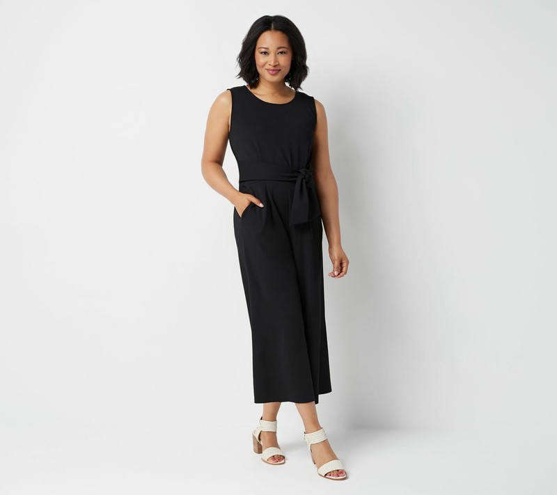 Du Jour Regular Cropped Wide Leg Knit Jumpsuit with Tie Waist - more color