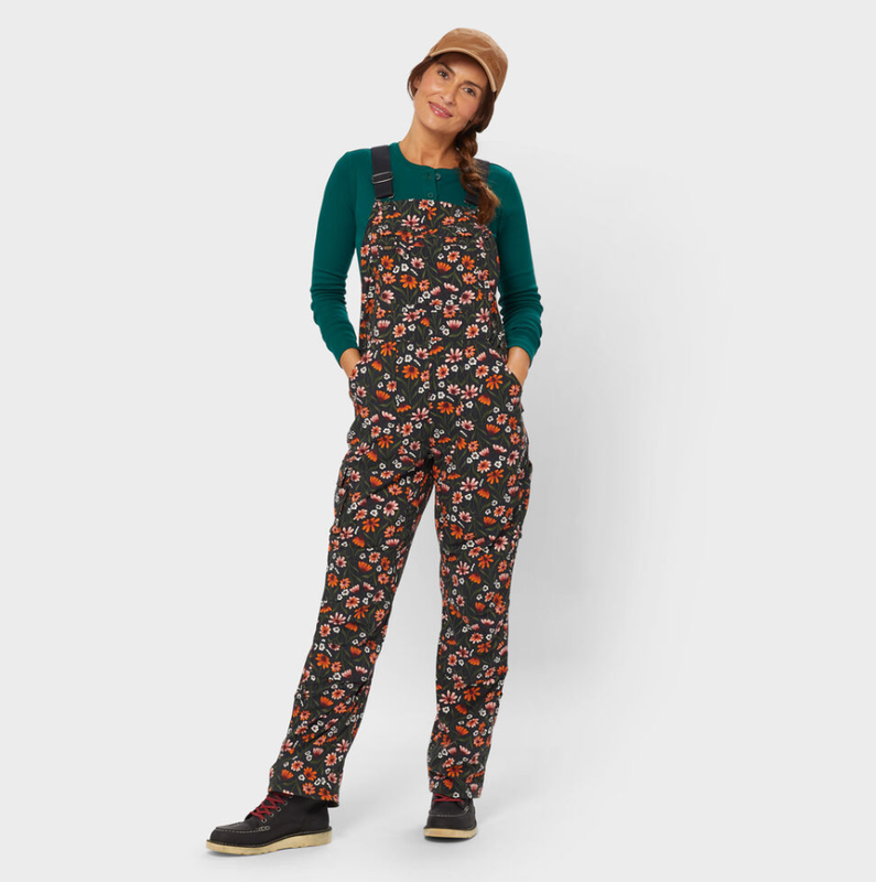 Duluth Women's Gardening Overalls Floral Bib – Black Coneflowers