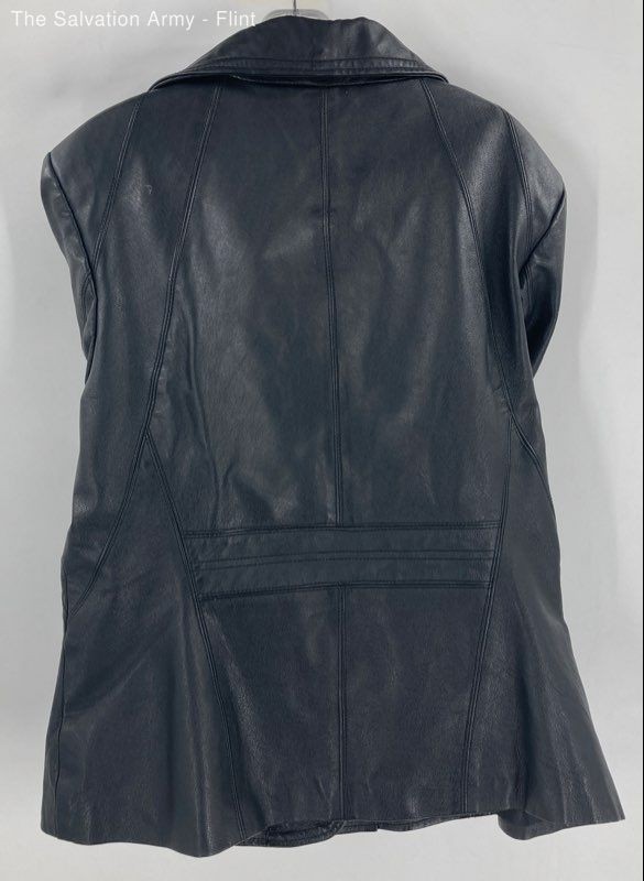 East 5th Womens Black Leather Long Sleeve Pockets Button Front Jacket Size Large