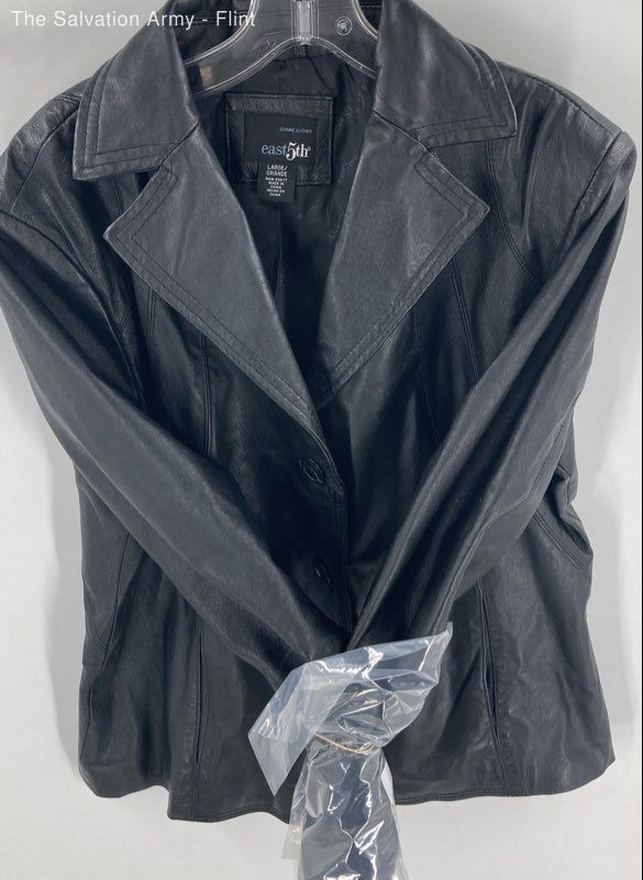 East 5th Womens Black Leather Long Sleeve Pockets Button Front Jacket Size Large