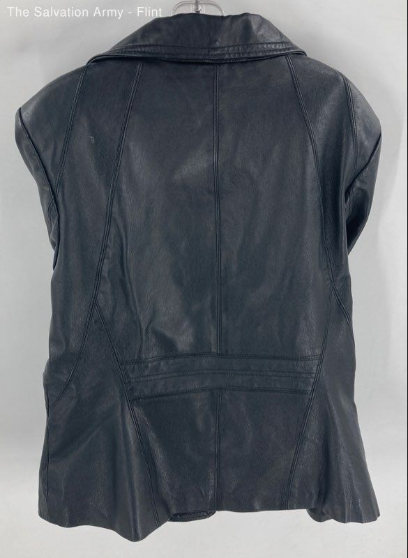 East 5th Womens Black Leather Long Sleeve Pockets Button Front Jacket Size Large