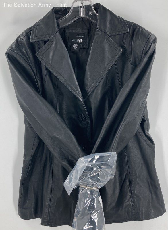 East 5th Womens Black Leather Long Sleeve Pockets Button Front Jacket Size Large