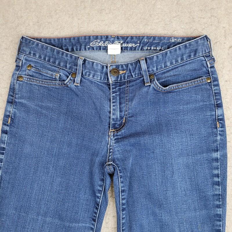 Eddie Bauer Curvy Bootcut Jeans Womens 8P Blue Dark Wash Stretch 31x28 Low Rise