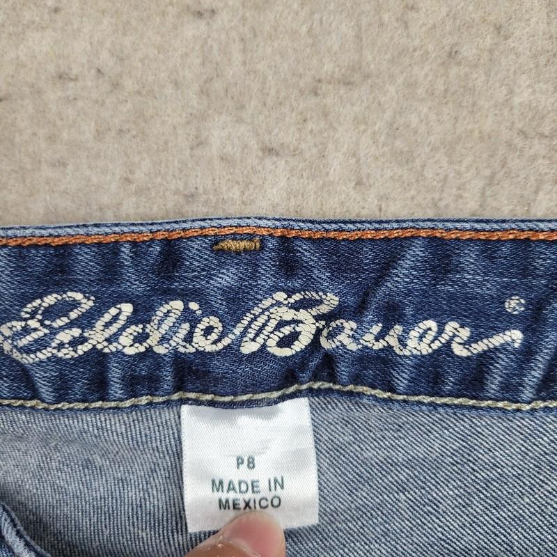 Eddie Bauer Curvy Bootcut Jeans Womens 8P Blue Dark Wash Stretch 31x28 Low Rise