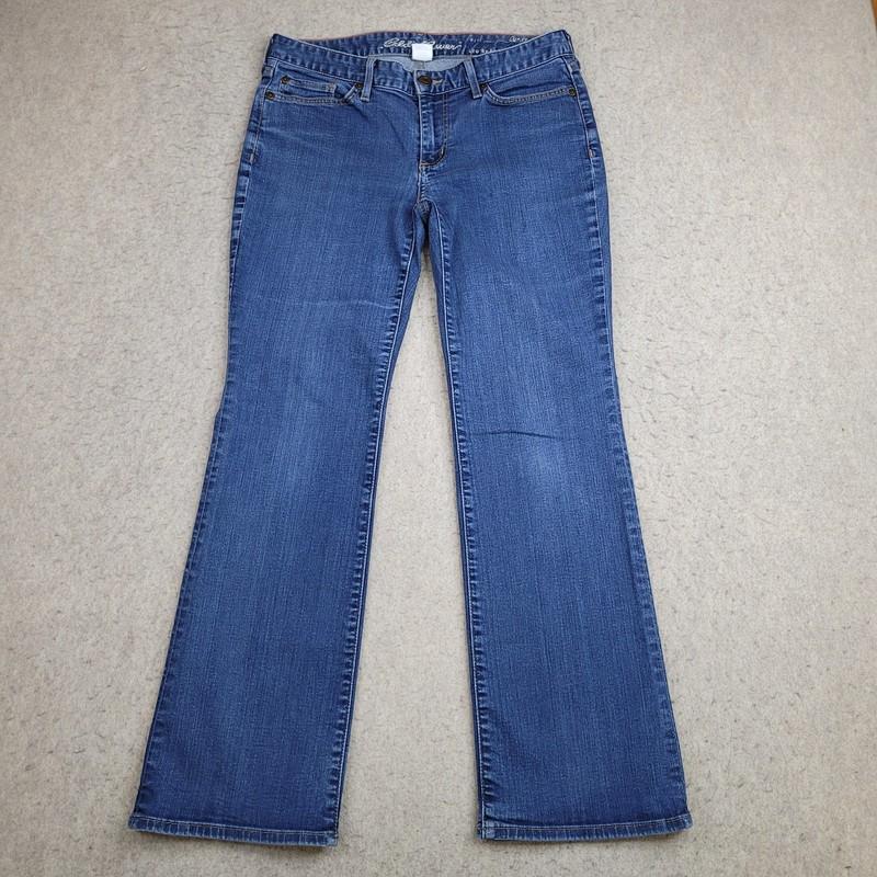 Eddie Bauer Curvy Bootcut Jeans Womens 8P Blue Dark Wash Stretch 31x28 Low Rise