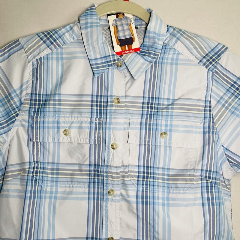 Eddie Bauer Shirt Women XS Short Sleeve Adventure UPF Utility Pocket Plaid Blue