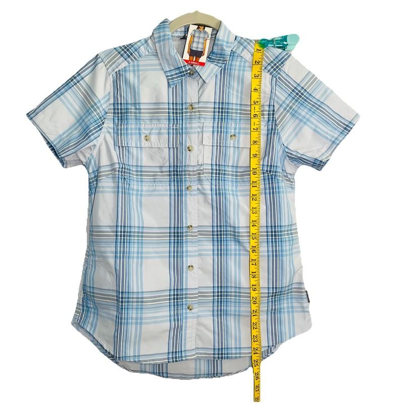 Eddie Bauer Shirt Women XS Short Sleeve Adventure UPF Utility Pocket Plaid Blue