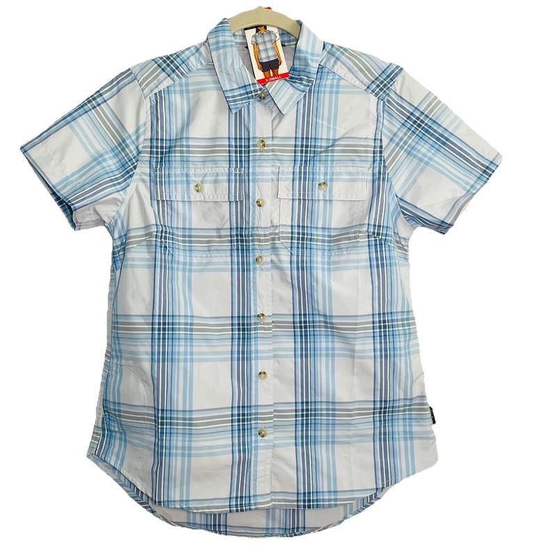 Eddie Bauer Shirt Women XS Short Sleeve Adventure UPF Utility Pocket Plaid Blue