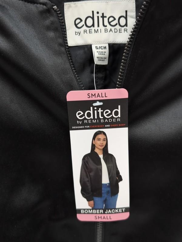 Edited By Remi Bader Women's Satin-Style Bomber Jacket Sz Sm Black