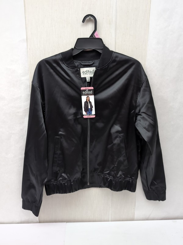 Edited by Remi Bader Women's Satin-Style Bomber Jacket Sz Sm Black