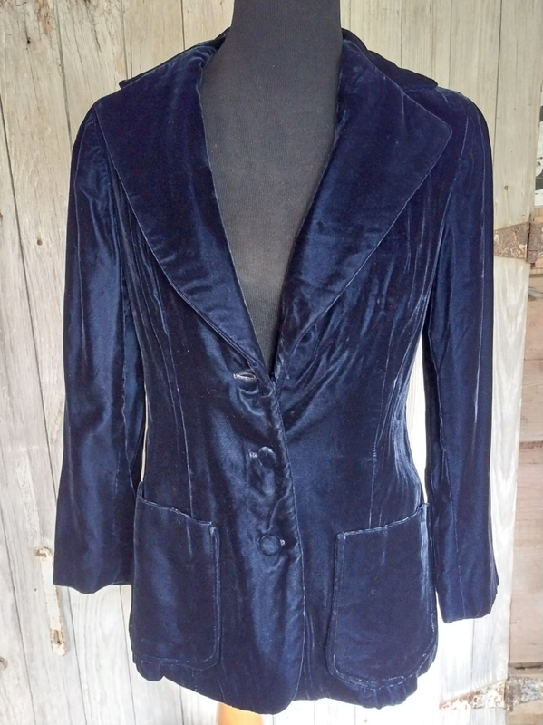 Edmond Who? ~ Blue Velvet Women's Fitted Blazer Jacket ~ M/L? ~ Vintage Retro