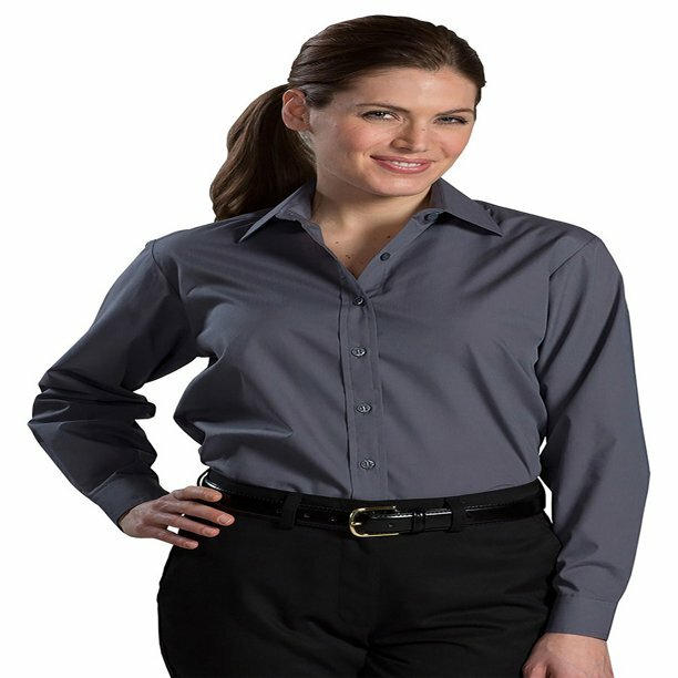 Edwards Ladies Style 5363 Dark Grey Long Sleeve Broadcloth Shirt Size XS
