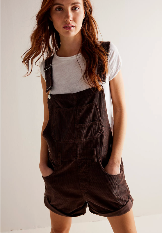 EEUC Free People Ziggy Corduroy Shortalls Overalls Brown One Piece ~ M
