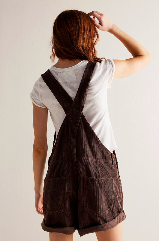EEUC Free People Ziggy Corduroy Shortalls Overalls Brown One Piece ~ M
