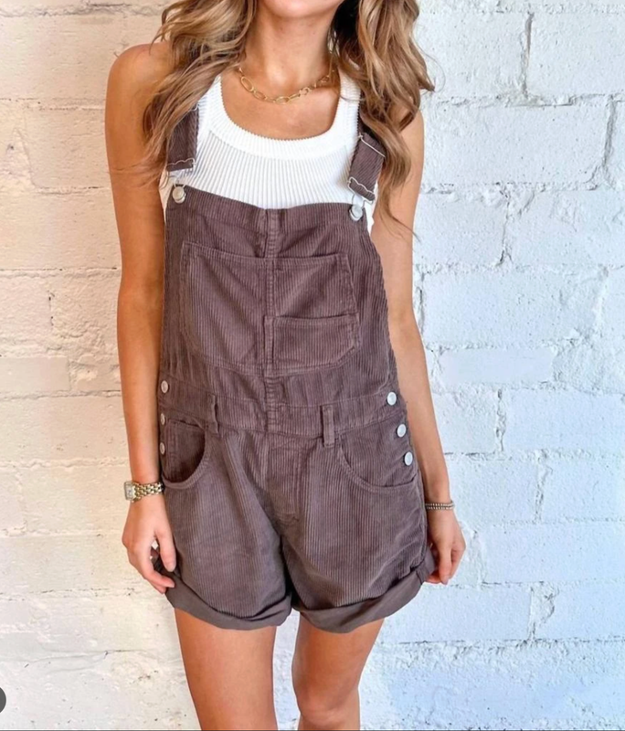 EEUC Free People Ziggy Corduroy Shortalls Overalls Brown One Piece ~ S
