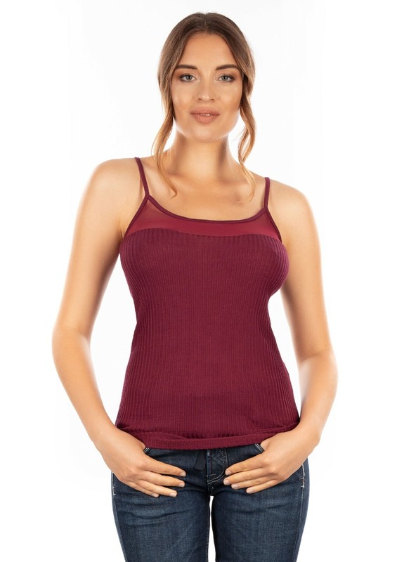 EGI Exclusive Wool Blend Ribbed Camisole With Tulle Trim .Made In Italy(8258)