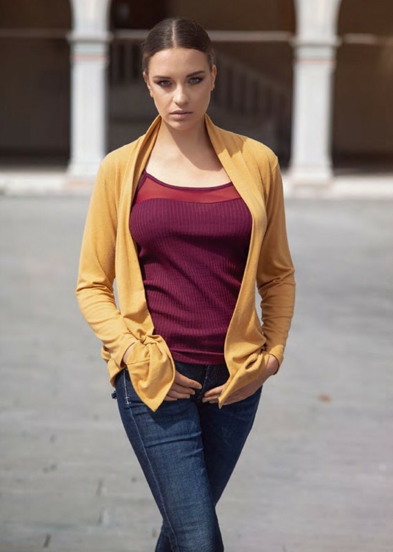 EGI Exclusive Wool Blend Ribbed Camisole With Tulle Trim .Made In Italy(8258)