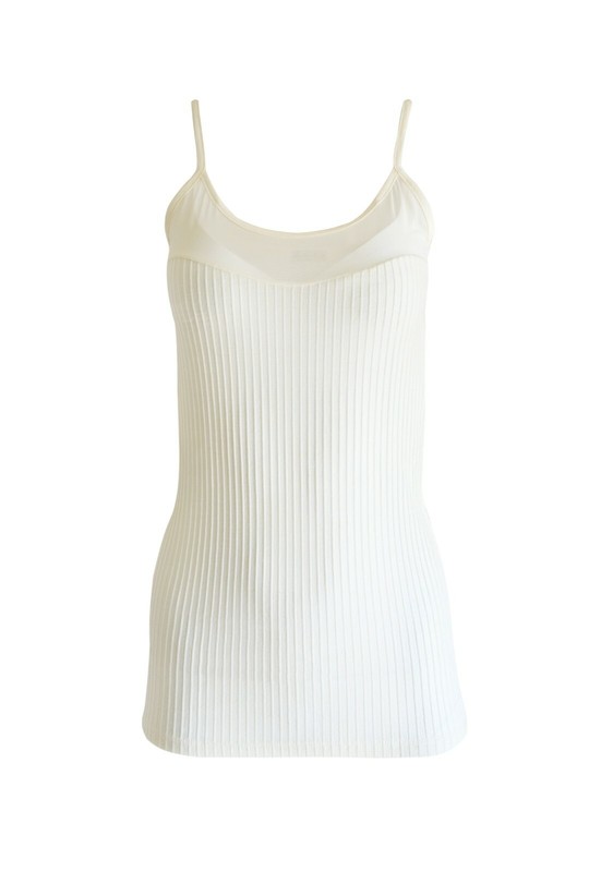 EGI Exclusive Wool Blend Ribbed Camisole With Tulle Trim .Made In Italy(8258)