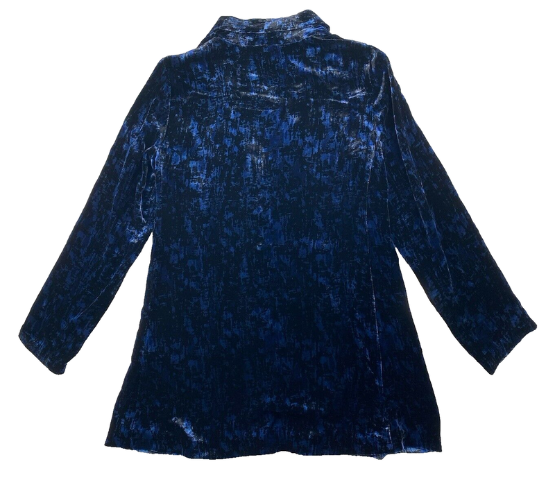 Eileen Fisher Cardigan Jacket Womens XS Blue Velvet Silk Long Sleeve Open Front