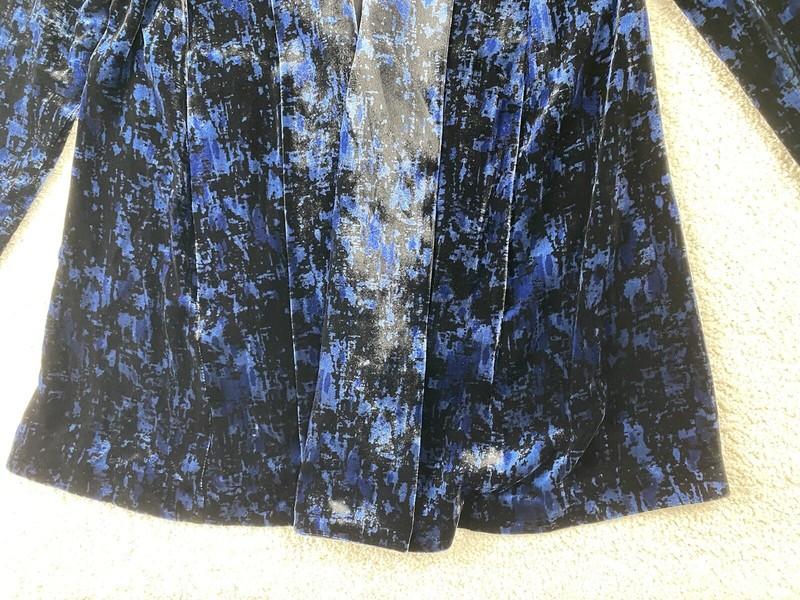 Eileen Fisher Cardigan Jacket Womens XS Blue Velvet Silk Long Sleeve Open Front