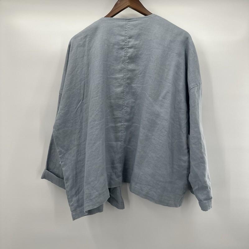 Eileen Fisher Jacket Womens Large Blue Organic Linen Lagenlook Beach Open Front