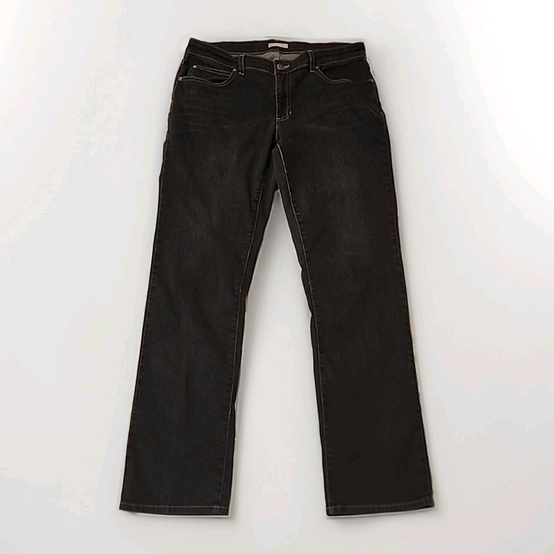 Eileen Fisher Jeans Womens Size 12 Black Denim Stretch Flat Front Straight Leg