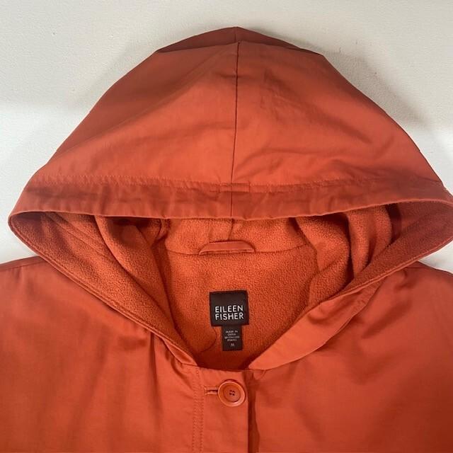 Eileen Fisher Nylon Hooded Fleece Lined Oversized Fit Jacket Tangelo Size Medium
