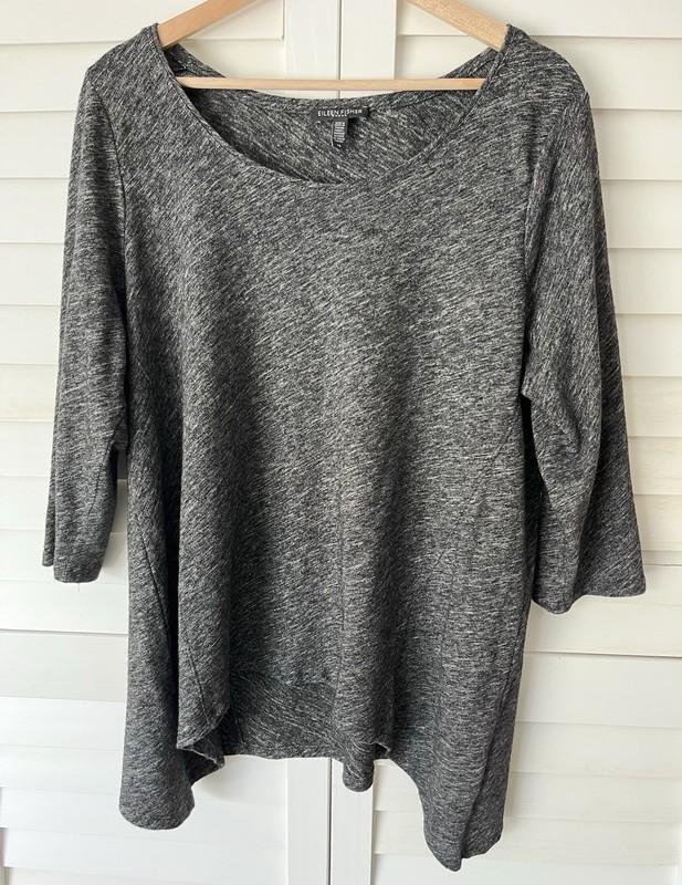 Eileen Fisher Organic Cotton Virgin Wool Asymmetrical Knit Top Size 1X