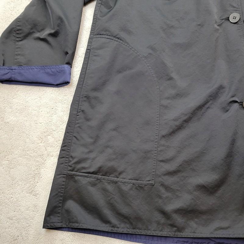 Eileen Fisher Reversible Jacket Womens Large Black Blue Hooded Rain Nylon Blend