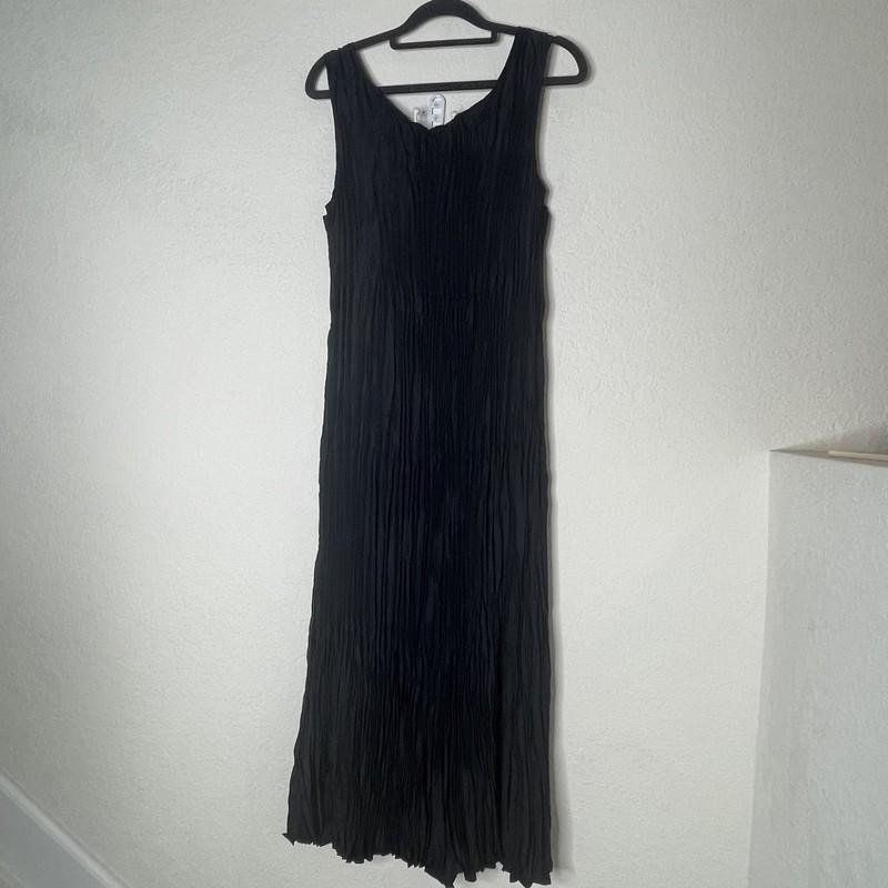 Eileen Fisher Sleeveless Crushed Silk Tiered Maxi Dress Size L Black