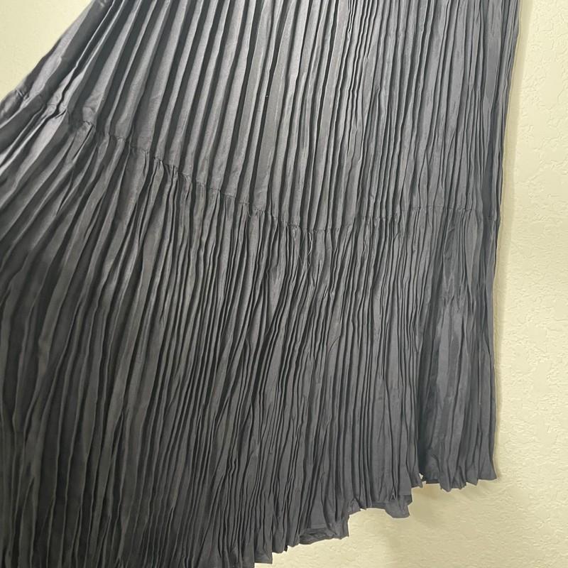 Eileen Fisher Sleeveless Crushed Silk Tiered Maxi Dress Size L Black