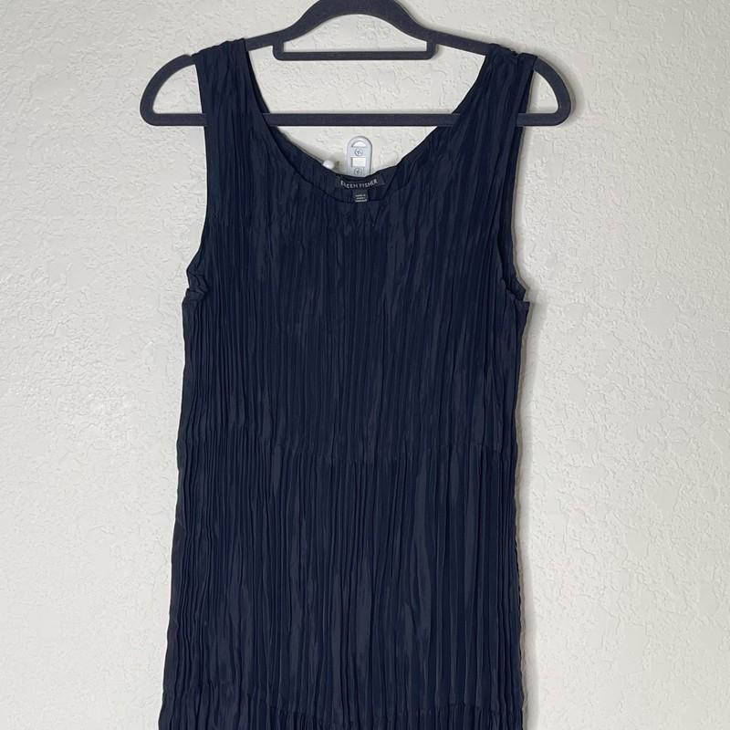 Eileen Fisher Sleeveless Crushed Silk Tiered Maxi Dress Size L Black
