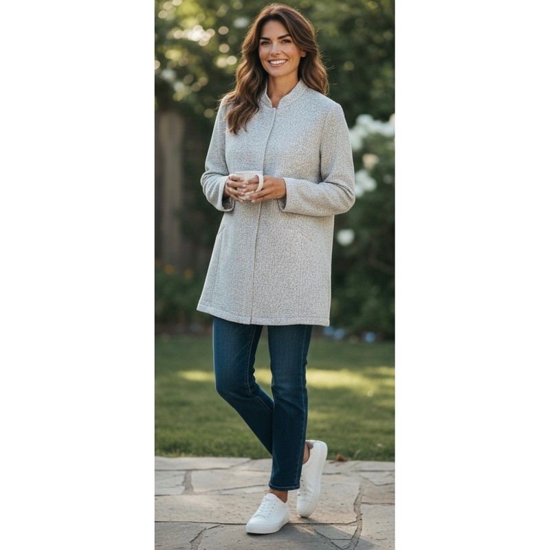 Eileen Fisher Textural Cotton Tencel Stretch Stand Collar Jacket Size L/G
