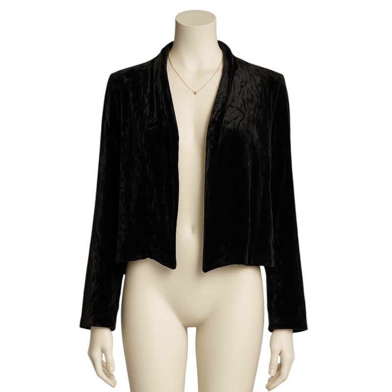 Eileen Fisher Velvet Jacket L Black Silk Blend Open Wichy Goth Top