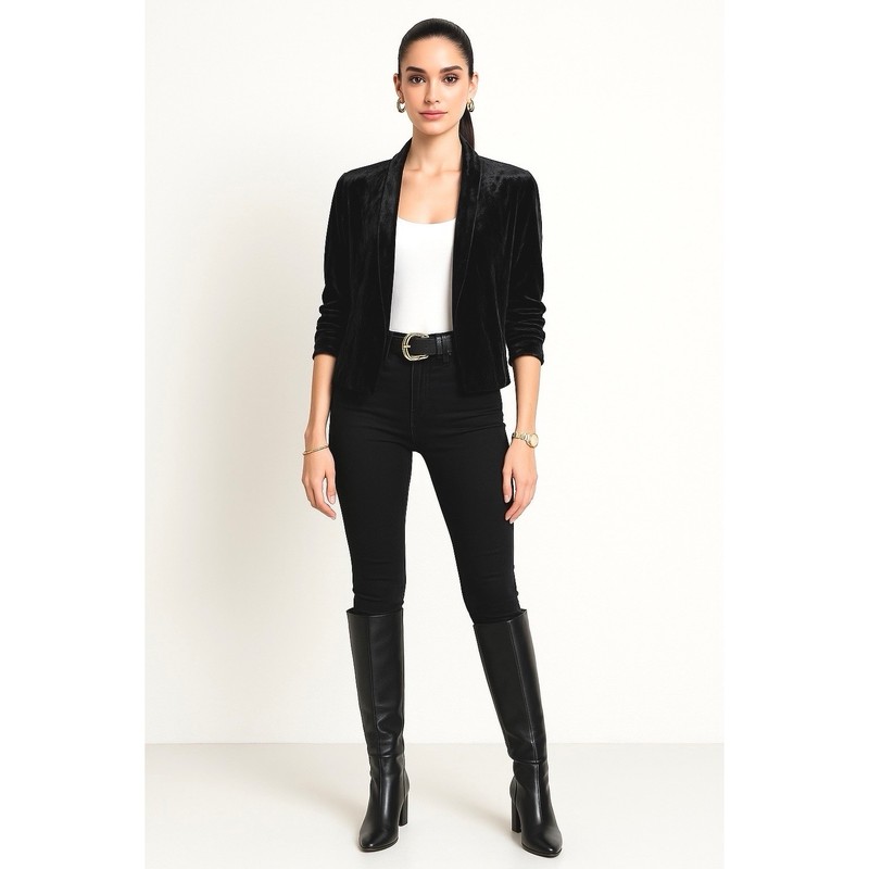 Eileen Fisher Velvet Jacket L Black Silk Blend Open Wichy Goth Top