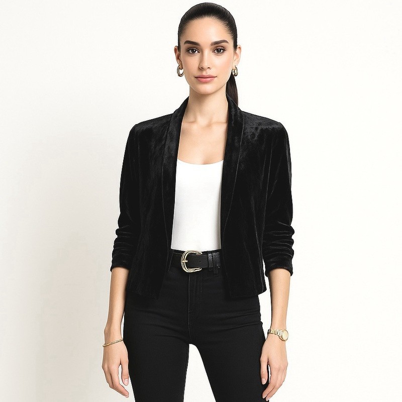 Eileen Fisher Velvet Jacket L Black Silk Blend Open Wichy Goth Top