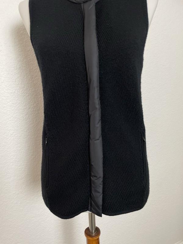 Eileen Fisher Vest Women Sz SP Zip Front Stretch Knit High Neck Wool Nylon Black