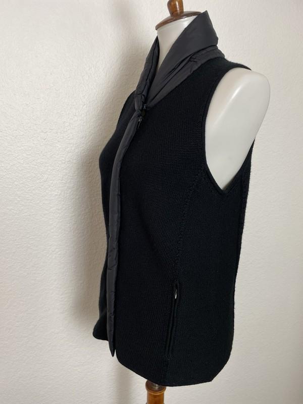 Eileen Fisher Vest Women Sz SP Zip Front Stretch Knit High Neck Wool Nylon Black