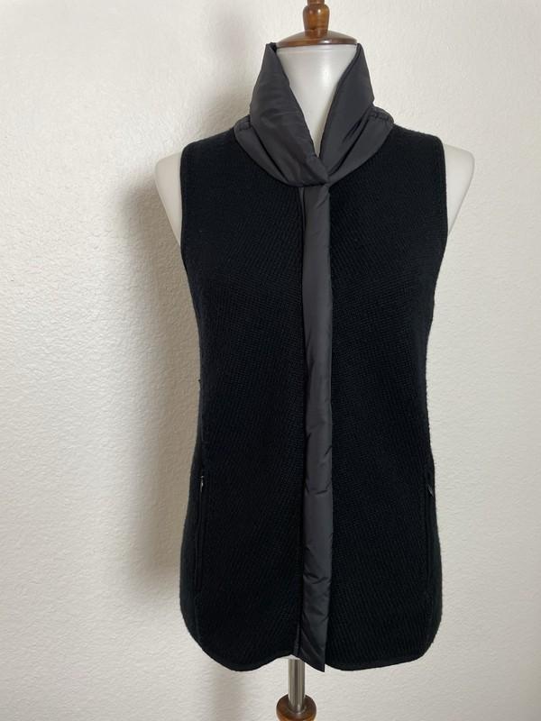 Eileen Fisher Vest Women Sz SP Zip Front Stretch Knit High Neck Wool Nylon Black