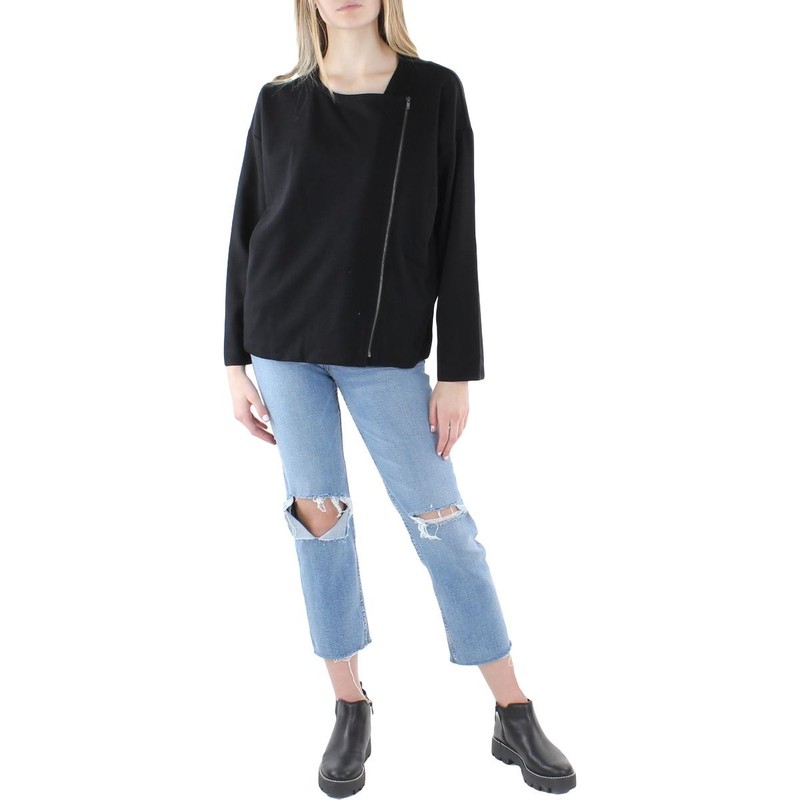 Eileen Fisher Womens Black Spring Moto Motorcycle Jacket Coat L BHFO 5494