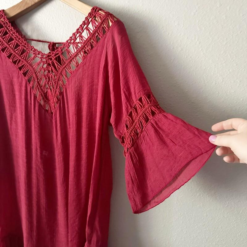 Ekouaer Maroon Red Fringe Tassel Tie Back Swim Coverup Women’s Size XL NEW