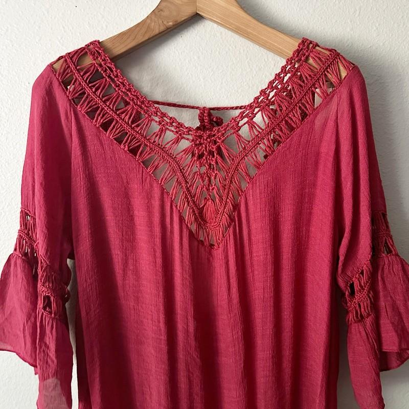 Ekouaer Maroon Red Fringe Tassel Tie Back Swim Coverup Women’s Size XL NEW