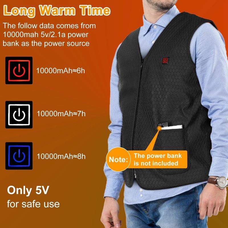 Electric Heated Vest&Charger Heating Thermal Warm Jacket W/20000mAh Battery Pack