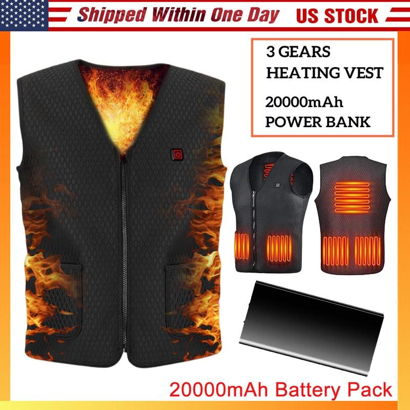 Electric Heated Vest&Charger Heating Thermal Warm Jacket w/20000mAh Battery Pack