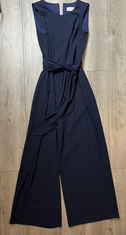 Eliza J Crepe Navy Blue Tie Front Jumpsuit - New ~ 14 - FLAWED*