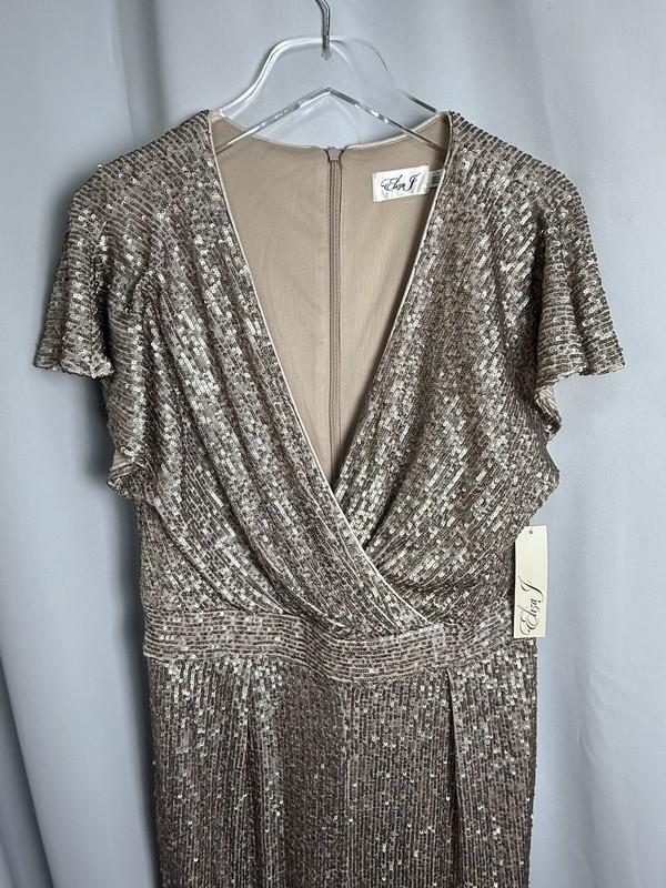 Eliza J Sequin Flutter Sleeve Pocketed Jumpsuit In Muted Gold Sz 14 New