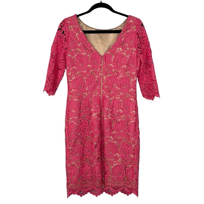 Eliza J Sheath Dress Lace Overlay 3/4 Sleeve Feminine Pink Size 8