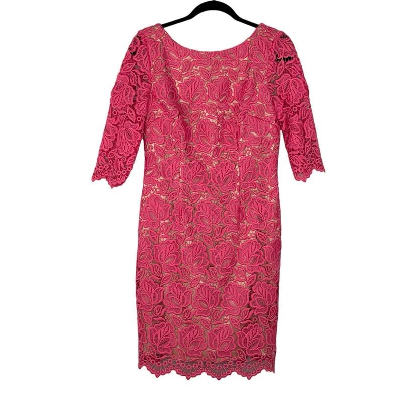 Eliza J Sheath Dress Lace Overlay 3/4 Sleeve Feminine Pink Size 8