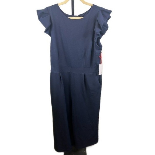 ELLE Navy Blue Ruffle Sleeve Wise Leg Jumpsuit Women's Career Party Size XL