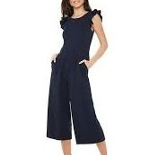 ELLE Navy Blue Ruffle Sleeve Wise Leg Jumpsuit Women's Career Party Size XL